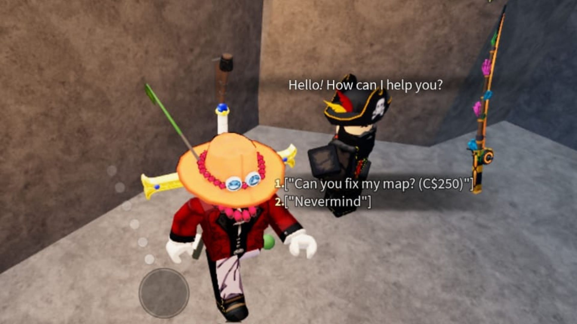 Speak to NPC Jack Marrow to fix maps (Image via Roblox)